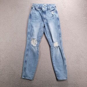 GOOD AMERICAN Jeans Womens Size 0/25 Skinny Distressed Crossover Waist Mid Rise